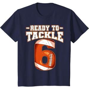 Kids 6th Birthday Football T-Shirt (Navy Blue)