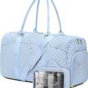Women Duffle Weekender Travel Bag: Large Duffel Bags with Shoe Compartment Carry On Overnight Tote with Wet Pocket Traveling Weekend Gym Yoga Hospital Bag for Womens Light Blue