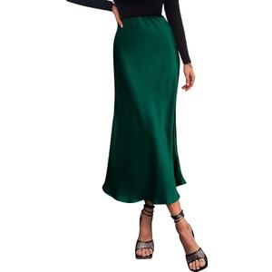 BTFBM 2025 Women Summer Spring Long Satin Skirt Silk Elegant High Waist Cocktail Party Wedding Flowy A-Line Midi Skirts (Medium)