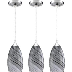 Adjustable 3 Pack 1 Light Indoor Mini Hanging Kitchen Island Pendant Lamps Polished Nickel Finish Hand Blow Grey Glass Chandelier Shade Bar Dining Room Kitchen Island (Gray)