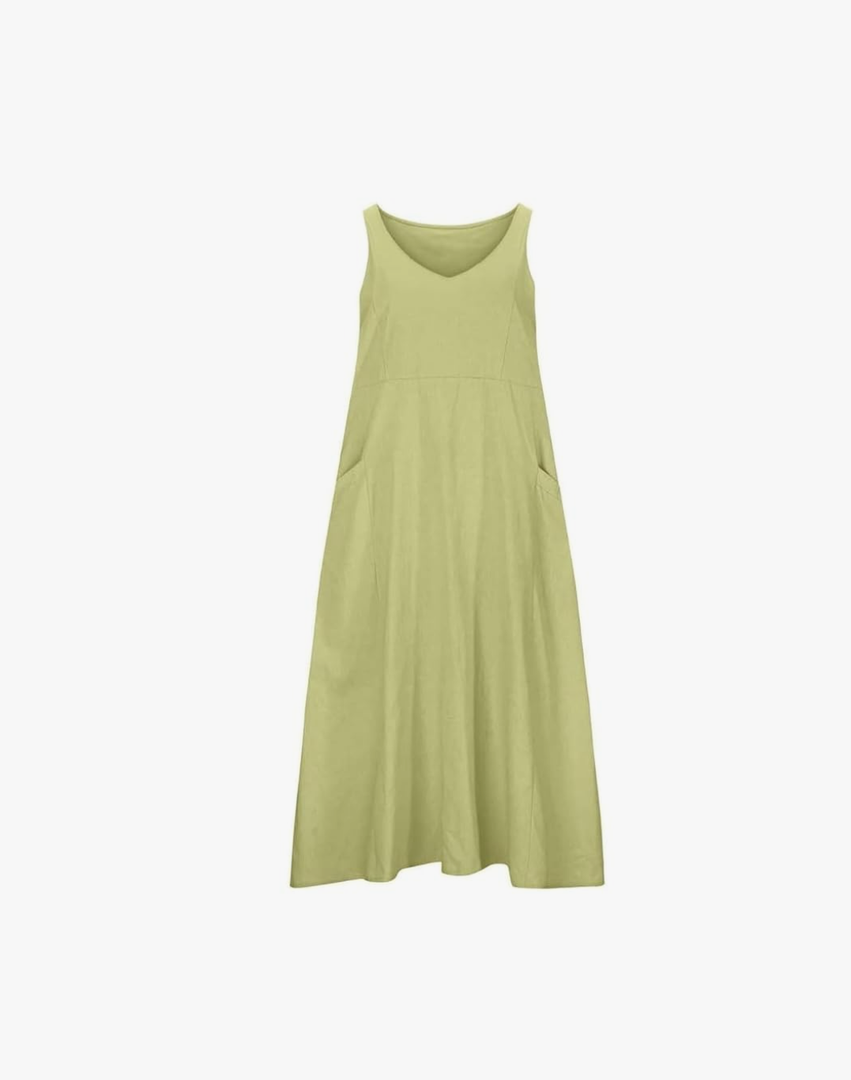 Summer Cotton Linen Dress for Women Sleeveless Boho Flowy Maxi Dresses Plus Size Loose Comfy Dress with Pockets L