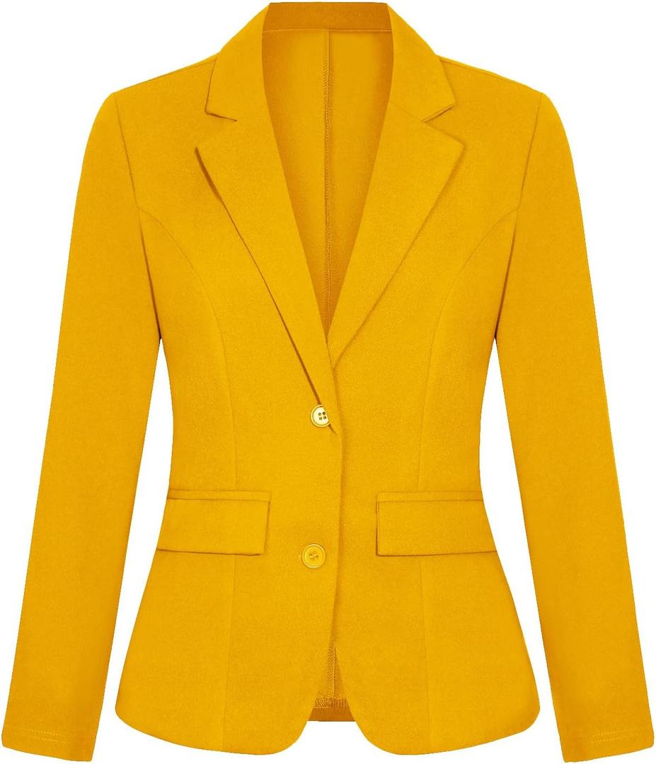 Blazers for Women Long Sleeve Notch Lapel Button Front Blazer Casual Work Office Suit Jackets with Pockets (Yellow, M)