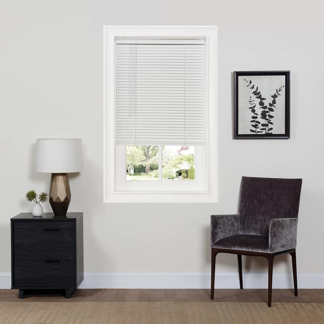 Cordless Room Darkening Mini Blind - 33 Inch Width, 64 Inch Length, 1" Slat Size - Pearl White - Cordless GII Deluxe Sundown Horizontal Windows Blinds for Interior by Achim Home Decor