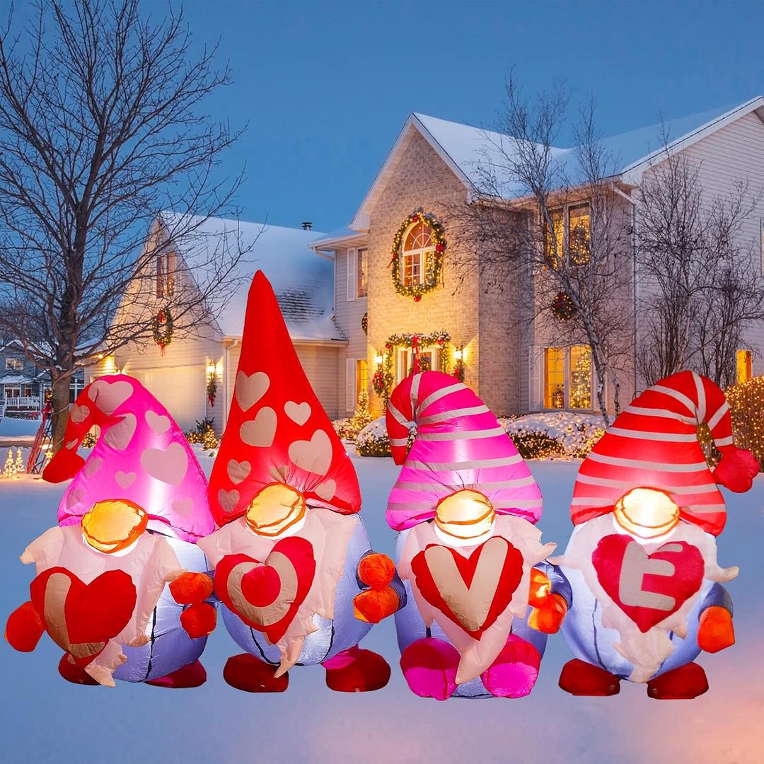 4FT Decorations Inlflatable Love 4 Gnome, Blow Up 4 Gnomes with Lights Outdoor Decor for Romantic Party,Wedding Anniversary, Home,Patio,Lawn Garden Yard Decor