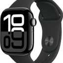 Apple Watch Series 10 [GPS 42mm case] Smartwatch with Jet Black Aluminum Case with Black Sport Band - M/L. Fitness Tracker, ECG App, Always-On Retina Display, Water Resistant