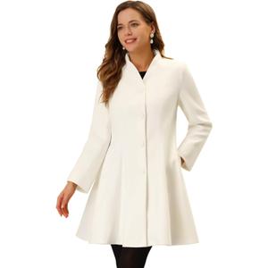 Allegra K Women's Single Breasted Coat A Line Mid-Long Peacoats Outerwear Winter Coats (White) Small