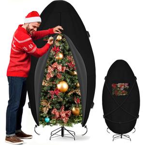 SIRUITON Upright Christmas Tree Storage Bag for 9 ft Tall,Heavy Duty 600D Oxford Fabric Vertical Xmas Storage Bags,Waterproof & Tear-Resistant Christmas Tree Cover with UV Protection (Black)