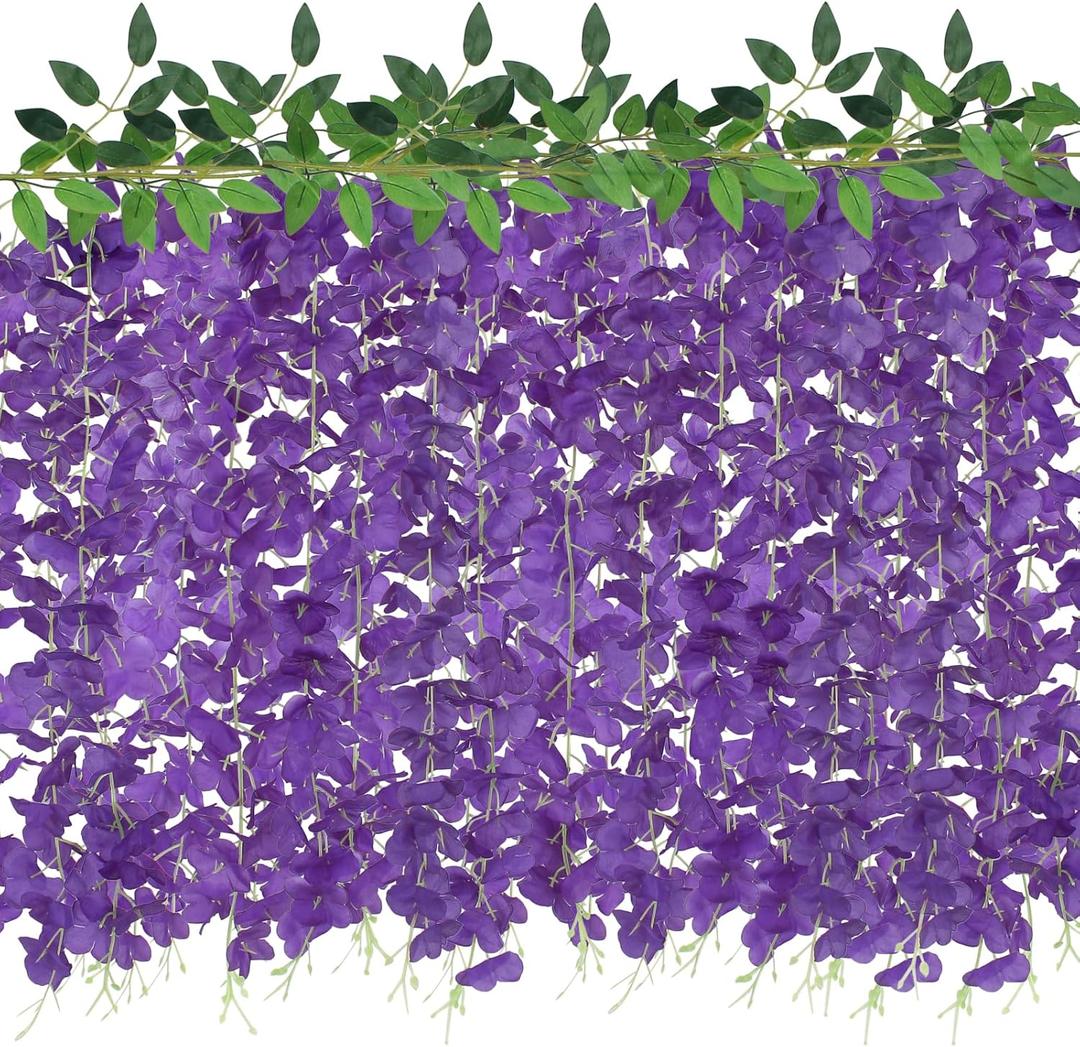 ZINHO 60 Branches Wisteria Hanging Flowers, Artificial Purple Wisteria Flowers Garland for Wedding Arch Ceremony Party Garden Home Backdrop Decor