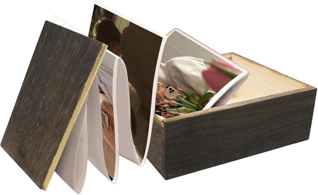 JoyHuaTrade Pull Out Photo Wooden Box with 100 Clear Pockets, Personalized Picture Album Memory Keepsake Case, Photo Surprise Customized Picture Frame Shadow Box for Valentine Day Gifts
