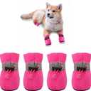 YAODHAOD Dog Shoes for Small Dogs, Puppy Dog Boots & Paw Protector for Winter Snowy Days, Anti-Slip Sole Dog Booties for Indoor Hardwood Floor 4PCS (Pink, Size: 5)