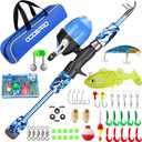 ODDSPRO Kids Fishing Pole Pink, Portable Telescopic Fishing Rod and Reel Combo Kit - with Spincast Fishing Reel Tackle Box for Girls, Youth (4.92 ft, Blue)