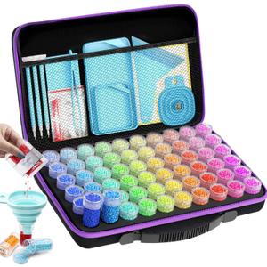 ARTDOT 60 Slots Storage Container for Diamond Art Kits for Adults, Portable Bead Storage Boxes for Diamond Painting Accessories and Tools (Medium, Black)