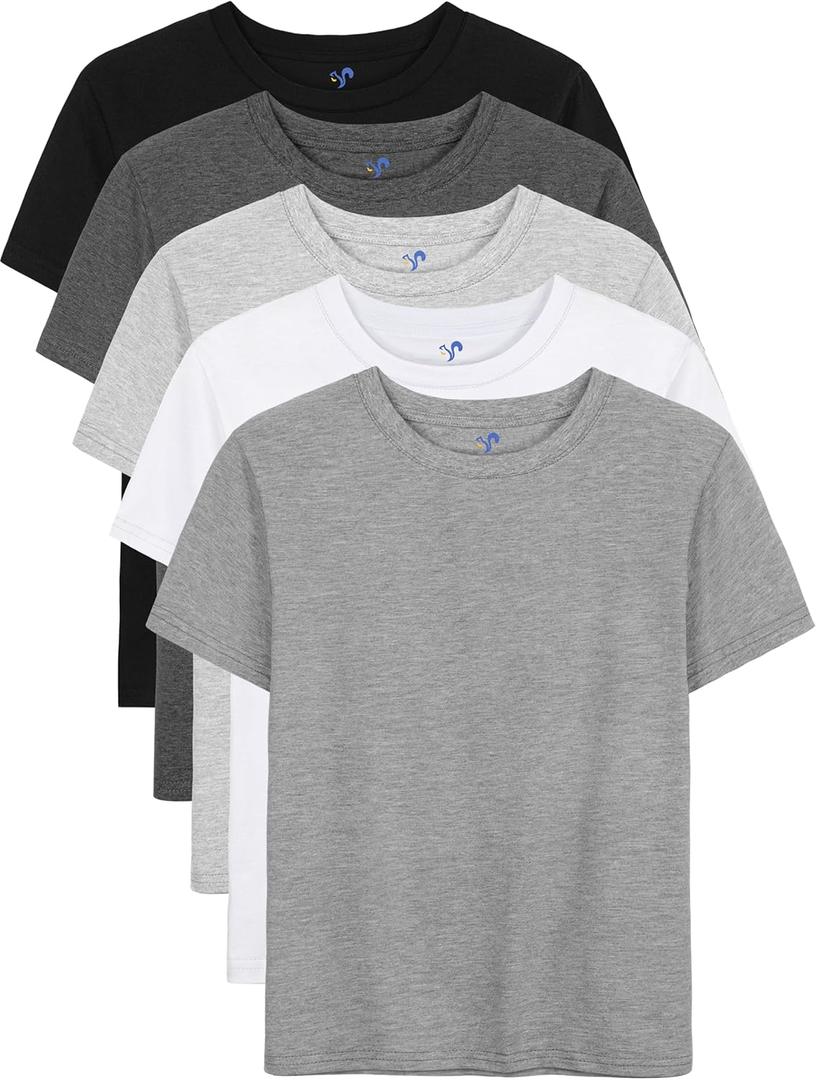 YERIOK 5 Pack Boys Shirts Short Sleeve Shirts for Boys Cotton T-Shirts Kids Toddler Tshirts Tees Clothes Summer Tops 12-14Y