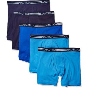 Nautica mens Classic Cotton Boxer Brief Multipack (Peacoat/Aero Blue/Sea Cobalt- 5 Pack), XL