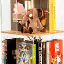 Rotating Bookshelf, 360 Degree Revolving Bookcase, 4-Tier Spinning Bookshelf, Clear Acrylic & Solid Wood Rotating Bookcase for Kids Playroom, Bedroom and Living Room, Square
