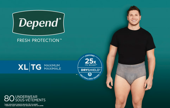 Depend Fresh Protection Adult Incontinence Underwear for Men, Extra-Large - Grey, 80 ct.