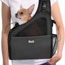 SlowTon Pet Dog Sling Carrier, Hands Free Hard Bottom Papoose Small Animal Puppy Up to 6 lbs Travel Bag Tote Breathable Mesh Support Adjustable Padded Strap Pocket Safety Belt Machine Washable (Black)