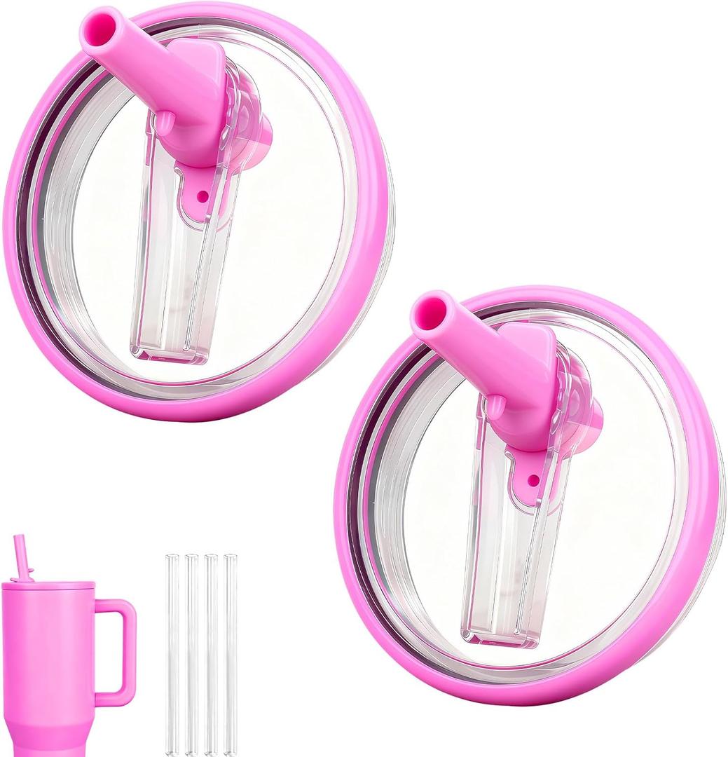 32oz Flip Straw Lid for HydroJug Traveler, Leak Proof Top Cap Replacement for HydroJug Tumbler, BPA-Free Dishwasher Safe Leak Resistant Cap with 4 Straws, Lids Accessories for Hydro Jug, Purplepink*2