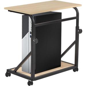 Computer Tower Stand, 2-Tier CPU Stand with Lockable Wheels, Adjustable Height PC Stand for Floor, Mobile PC Laptop Standing Table for Home Office (White Maple)