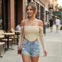 Corset Tops for Women Long Sleeve Off The Shoulder Crop Boned Bustier Trendy Y2K Going Out Tops