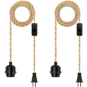 LYOOWNG 2Pack Plug in Pendant Light Cord, Farmhouse Hanging Lights with Plug in Cord, 15FT Hemp Rope Plugin Hanging Light Cord Kit with On/Off Switch, E26 E27 Light Socket Cord