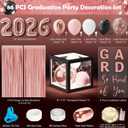 2026 Graduation Decorations - 86 PCS Graduation Party Decor Supplies Set Includes LED Light Strings Balloon Block Boxes with Letters Foil Curtains Backdrop 2026 Balloon - Black Pink Rose Gold