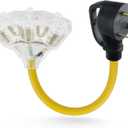 30 Amp to 110V 20 Amp RV Distribution Adapter, NEMA TT-30P Male to 3x5-15R/20R Household Outlet Female(TT5-30P to 3X 5-15R/5-20R)