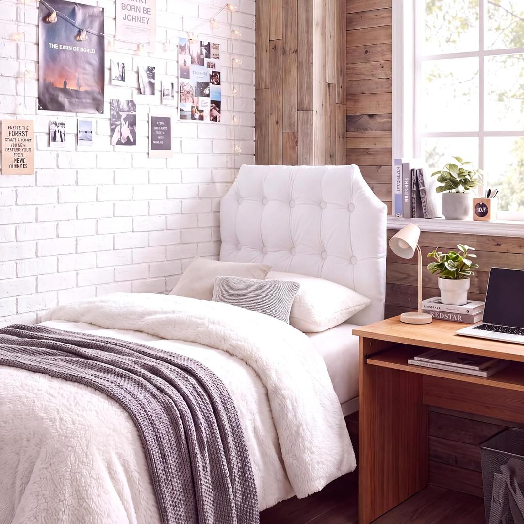 Junkin 40.55" x 21.65" Dorm Headboard Upholstered Twin Headboard in White Adjustable Height 39.06" Easy Assemble Channel Stitched Headboards for College Dorm Rental House, about 40.55 x 21.65 inches / 103 x 55 cm