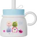 ZZT Insulted 24 OZ Ceramic Coffee mugs With Cute Monster Stickers, Extra Large Mugs, Large Handle Tumblers With Straw, Built In Stainless Steel Insulation Coffee Cups for School, Office, Home (Blue)