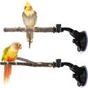 2 Pcs Parrot Perch Stand, Strong Suction Cup Bird Perch, Movable Perch Stand Bird Training Set, for Window Mirror Car Shower Ceramic Tiles Bath Wood Training Perch, for Bird, Cockatoo, Macaw, Parakeet