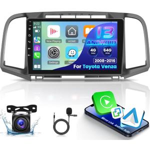[4+64G] NHOPEEW Android 13 Car Radio for Toyota Venza 2008-2016 - Wireless Carplay and Android Auto - 9 Inch 1280 * 720 HD Touch Screen Car Stereo - 32 EQ/WiFi/GPS/SWC + AHD Backup Camera