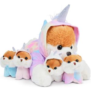 PixieCrush Dog Stuffed Animals - Bernese Mommy with 4 Puppies in Her Tummy - Huggable and Fluffy Dog Plushies for Imaginative Play - Plush Toys Suitable for Kids 3 Years Old and Above - 5" x 10" x 8"