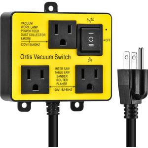 Automatic Vacuum Switch, Ortis Vacuum Switch for More Power Tools, Delay Vacuum On/Off to Prevent Circuit Overload and Tripping, Keep Your Workplace Cleaner, Better for Your Lung (Yellow)