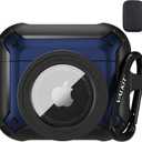 Valkit Compatible with Airpods 3 Case Cover, 2 in 1 Rugged Protective for Airpods 3rd Generation Case for Men Women with Keychain Shockproof Skin for Airpods 3 Gen, Black/Blue