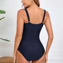 Itzel Women's V Neck One Piece Swimsuit Modest Navy Pink Floral 8 (L)
