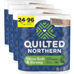 Quilted Northern Ultra Soft & Strong Toilet Paper, 24 Mega Rolls = 96 Regular Rolls, 5X Stronger, Premium Soft Toilet Tissue with Recyclable Paper Packaging