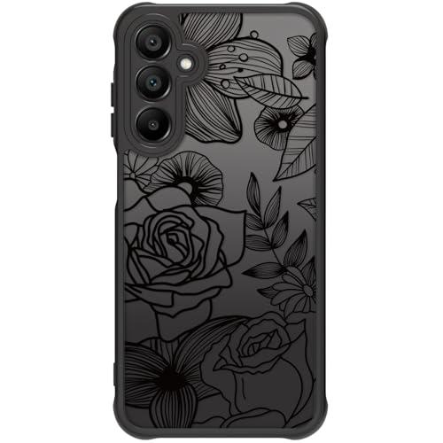 Dumkery Cute Phone Case Compatible with Samsung Galaxy A16 5G, Aesthetic Black Line Art Floral Rose Pattern Print, Hard PC Heavy Duty Protection Cases Cover for Girls Women