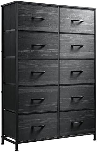 WLIVE Black Tall Dresser for Bedroom with 10 Drawers, Chest of Drawers, Dressers Bedroom Furniture, Storage Organizer Unit with Fabric Bins for Closet, Hallway, Living Room