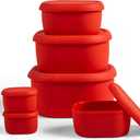 ISSEVE 6Pcs/Set Nesting Silicone Food Storage Containers with Lids, BPA Free Reusable Meal Prep Silicone Containers Lunch Box Bento Box Set (33.8oz, 20oz, 10oz, 6.7oz, 1.3oz) (Red)