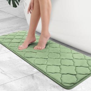 OLANLY Memory Foam Bath Mat Rug 47x17, Ultra Soft and Absorbent Bathroom Rugs, Non-Slip, Comfortable, Machine Washable Bath Carpet for Bathroom Floor, Tub Shower and Home Decor Accessories, Sage Green