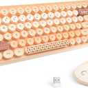 LexonElec 308i Color Gradient Wireless Keyboard and Mouse Set, Retro Typewriter Keyboard with Cute Theme Round Keycaps for Mac/Windows/PC/Laptop(Milk Tea)