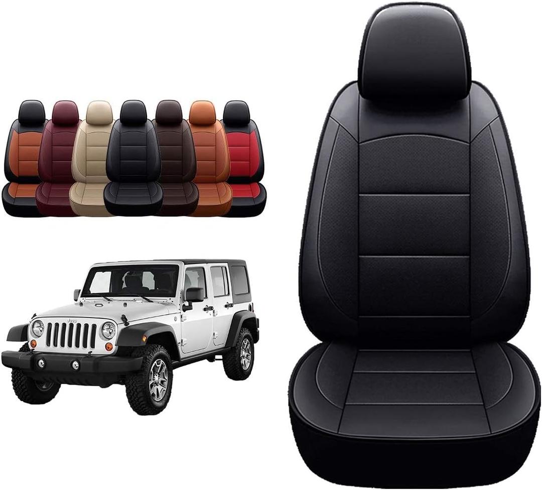 OASIS AUTO 2007-2017 Wrangler JK Custom Leather Seat Covers (2007-2010 Wrangler 2-Door, Black)