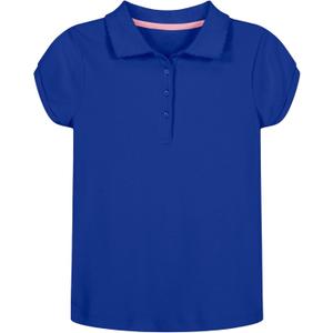 Nautica Girls' School Uniform Short Sleeve Polo Shirt, Button Closure, Soft Pique Fabric (8-10, Royal)
