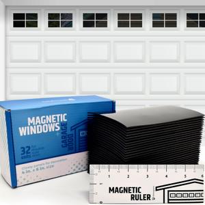 Strong & Glossy Magnetic Garage Door Windows - Looks Like Real Window Panels/Faux Panes - Decorative Hardware Kit - Easy to Align & Will Never Fall (Upgraded Magnets) | Fits 2 Car Garage | 32pcs 4"X6