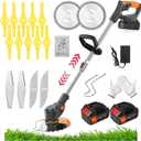 Cordless Weed Wacker Battery Powered with 2 Li-Ion Battery Electric Weed Wacker and 16 Cutting Blades for Trimmer Lawn Yard Garden Bush Trimming & Pruning