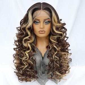 Felek Honey Blonde Wig Long Synthetic Loose Wave Lace Front Wigs for Black and White Women Ombre Brown 13x6 HD Transparent Lace Frontal Wigs Pre Plucked Wear and Go Glueless Curly Wig 24 inch P4/27