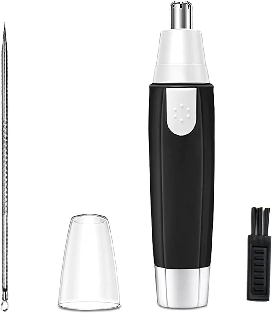 Nose Hair Trimmer for Men and WomenProfessional Painless Clean Nasal Ear & Facial Hair Electric TrimmerBattary-Operated Eyebrow ClipperDual Edge Blades for Easy Cleansing Black