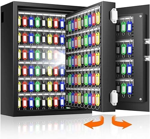Nebakne 200 Keys Fireproof Key Safe with Hook Plates and Key Tags, Anti-Theft Key Lock Box Wall Mount with Combination Lock, Heavy Duty Key Box Key Cabinet Key Organizer for Home Office Garage