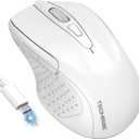 TechRise Bluetooth Mouse (BT5.0/3.0 & 2.4G) Rechargeable Wireless Mouse 2.4GHz with USB A Receiver, 4800 DPI Optical Tracking, 6 Adjustable DPI, Quiet Clicks, 6 Buttons, Wide Compatibility - White