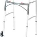 Drive Medical 10210-1 2-Button Folding Walker with Wheels, Rolling Walker, Front Wheel Walker, Lightweight Walkers for Seniors and Adults Weighing Up To 350 Pounds, Adjustable Height, Silver